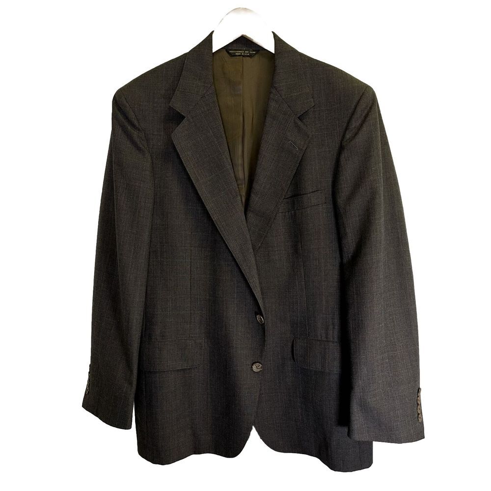 Meeting Street Men's 42R Gray‎ & Black Glen Plaid Blazer Sport Coat Made In USA
